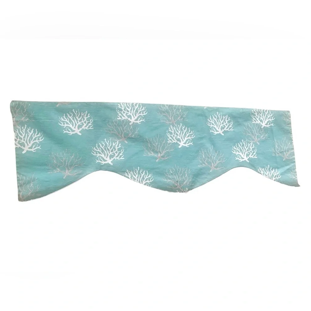 Captiva Shaped Rod Pocket Valance Victor Mill SeaCoral Design White Lining 50x17